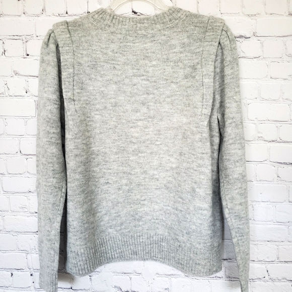 DKNY Long Sleeve Puff Shoulder Heather Gray Sweater--L - Picture 7 of 15